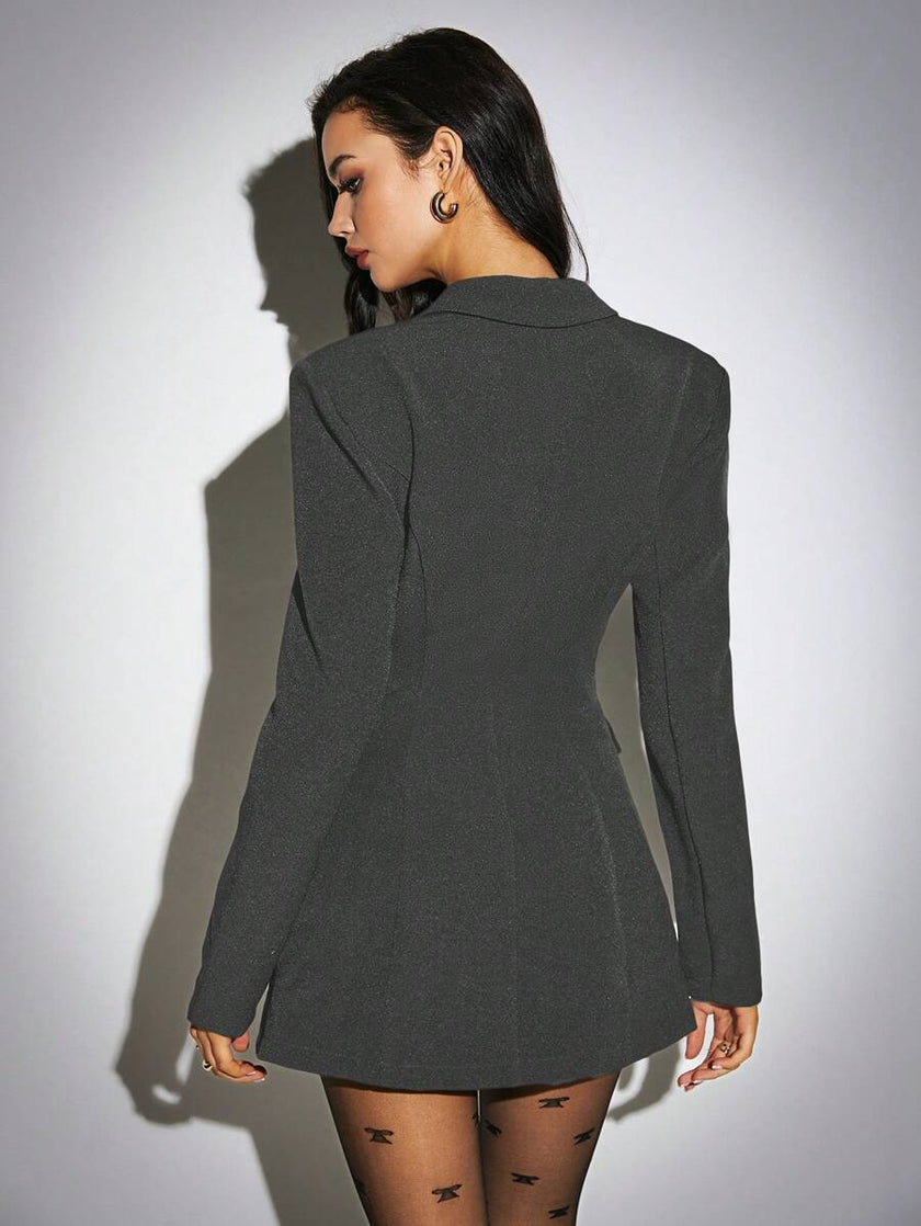 Elegant Blazer Jacket Dark Grey - 5
