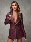 Burgundy Leather Suit Jacket - 3