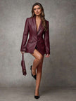 Burgundy Leather Suit Jacket - 2
