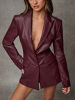 Burgundy Leather Suit Jacket - 4