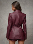 Burgundy Leather Suit Jacket - 5