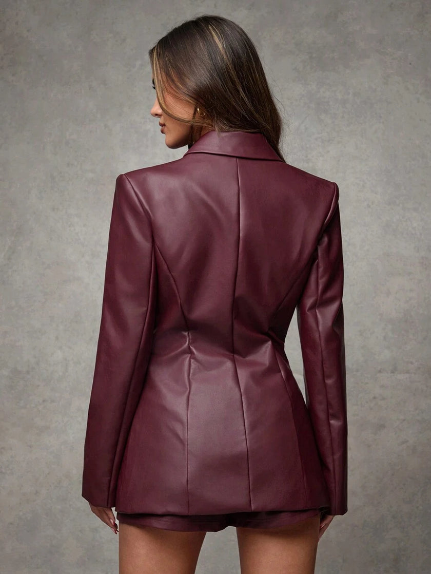 Burgundy Leather Suit Jacket - 5