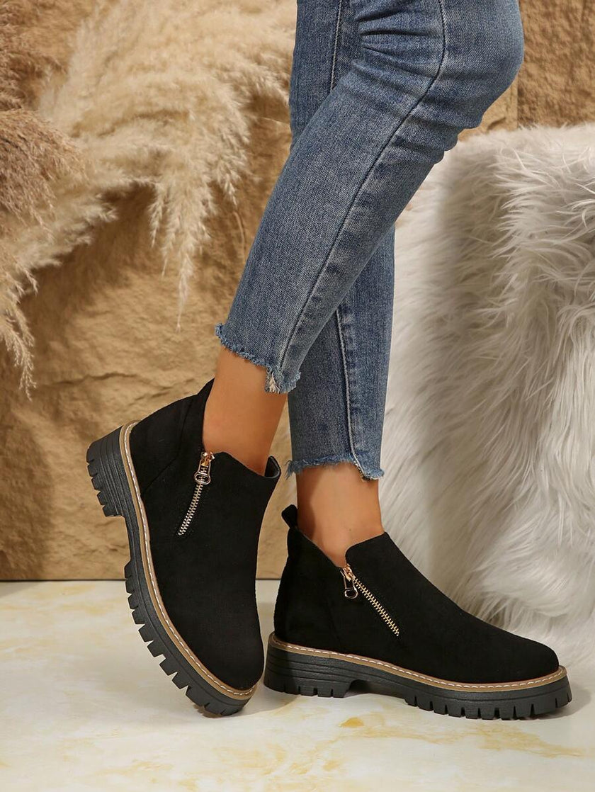 Classic Black Ankle Boots Velvet - 3