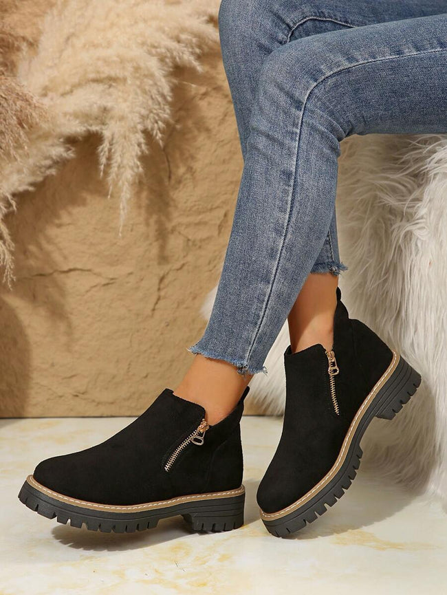 Classic Black Ankle Boots Velvet - 2