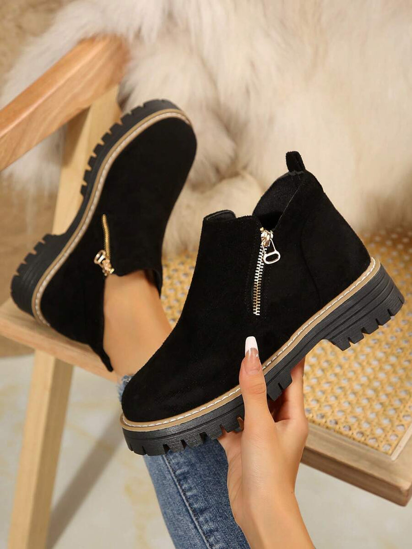 Classic Black Ankle Boots Velvet - 4