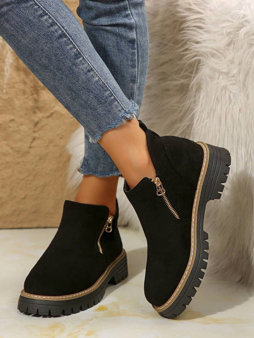 Classic Black Ankle Boots Velvet - 1