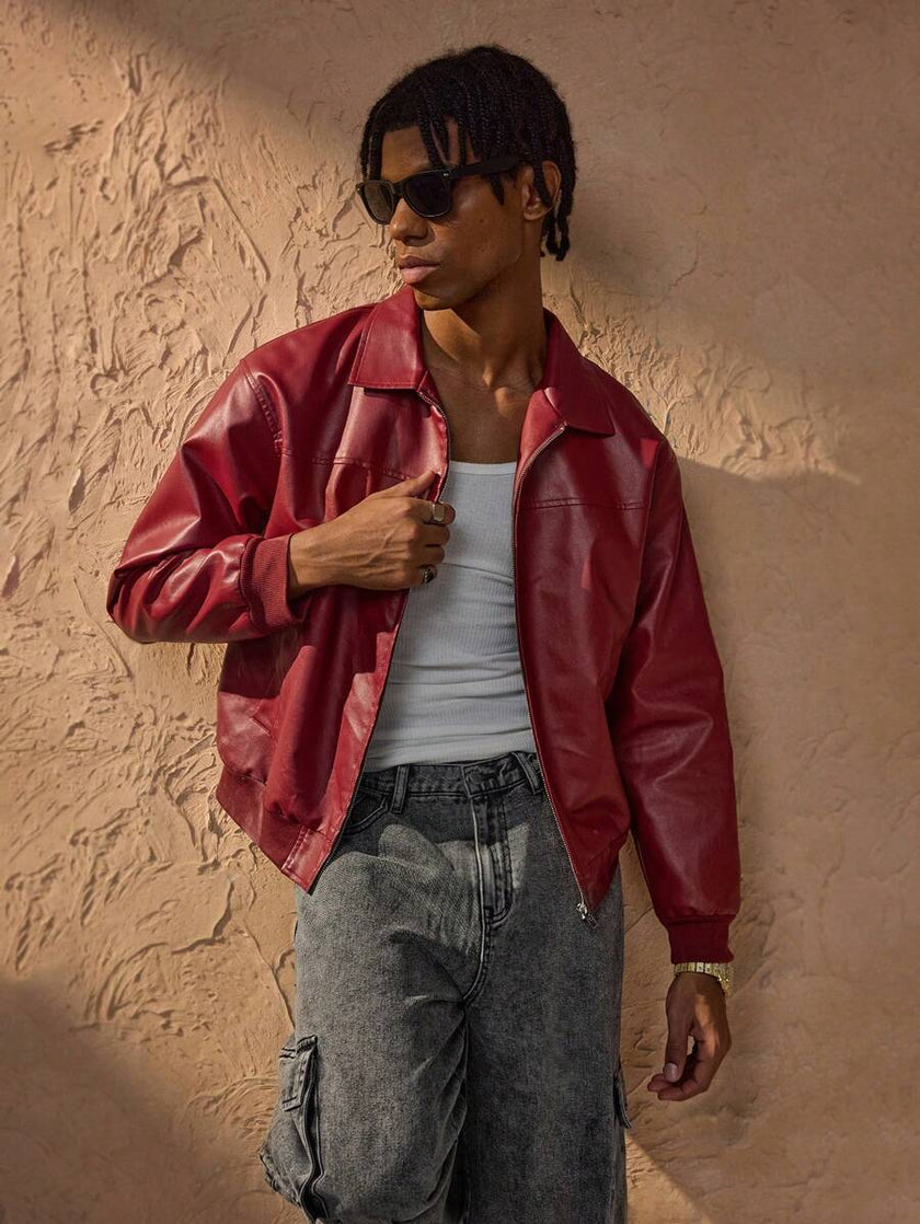 Red PU Leather Jacket - 3