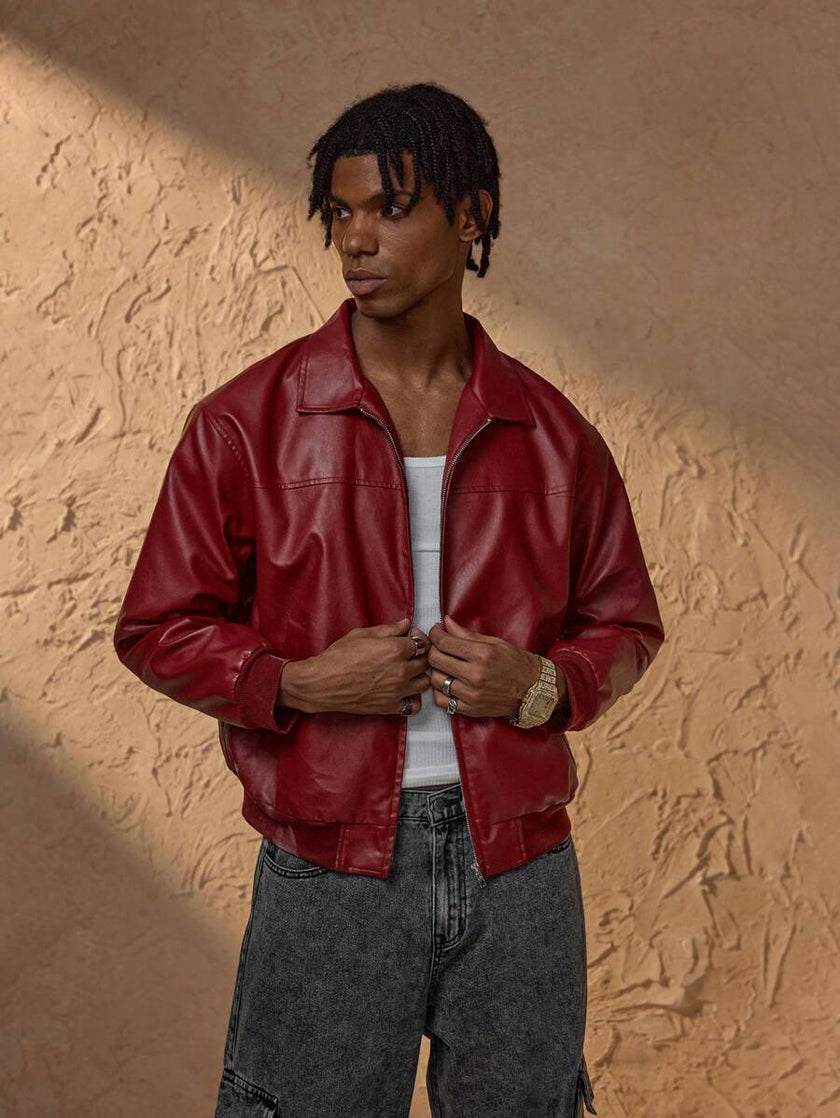 Red PU Leather Jacket - 4