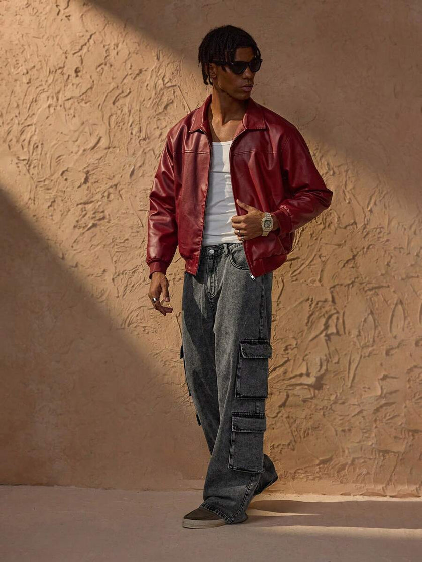 Red PU Leather Jacket - 6