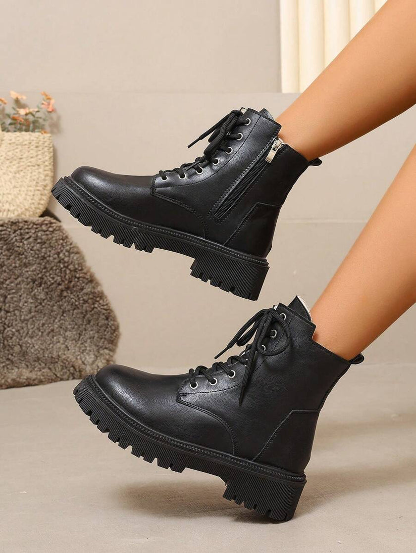 Black Ankle Boots Leather Flat