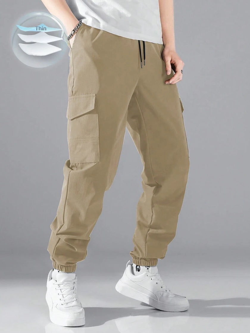 Black Cargo Trousers Drawstring