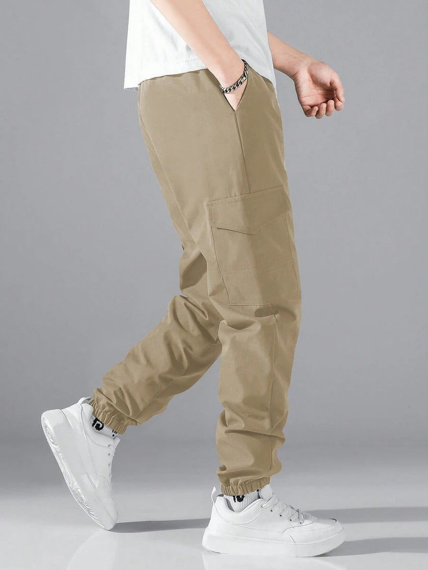 Black Cargo Trousers Drawstring