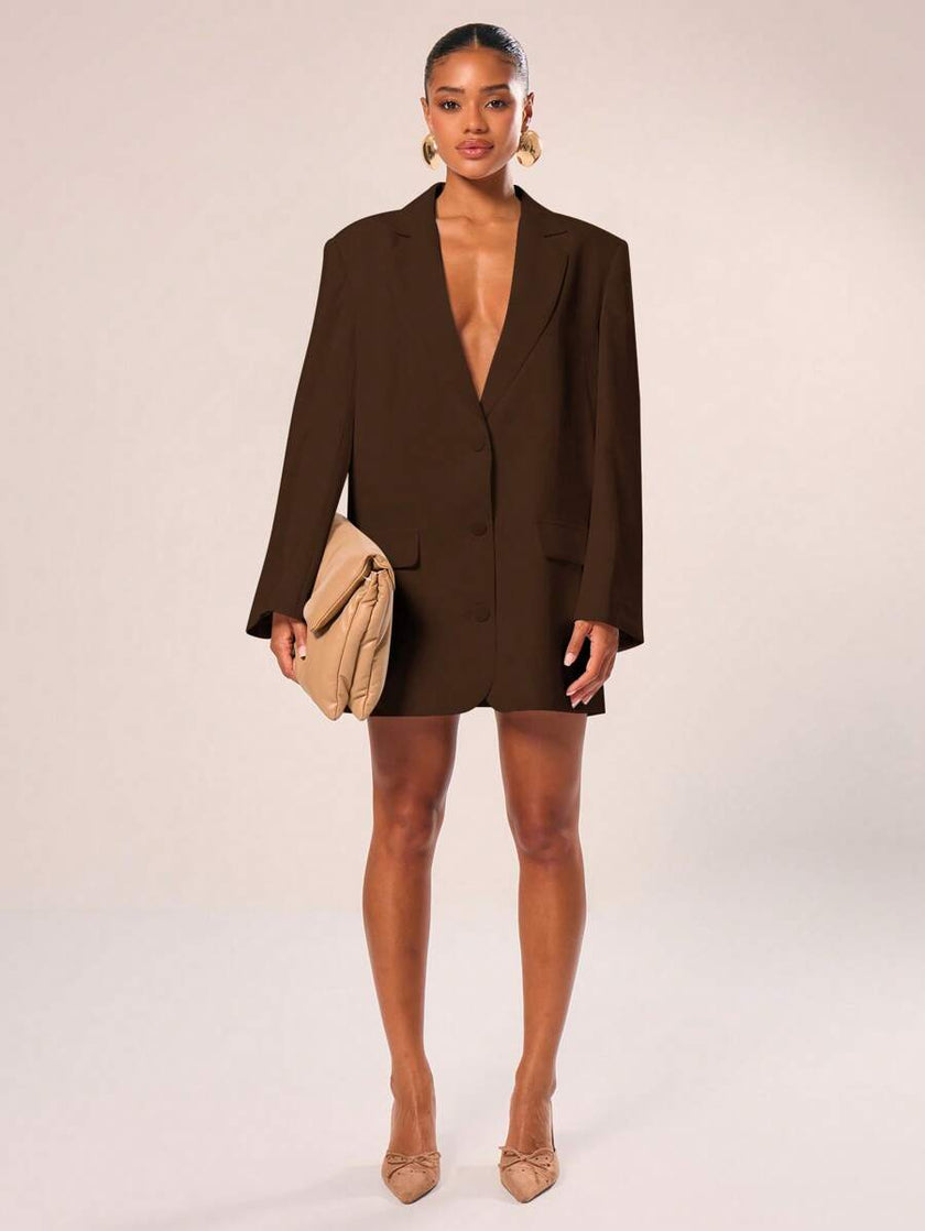 Elegant Blazer Dress Brown - 16