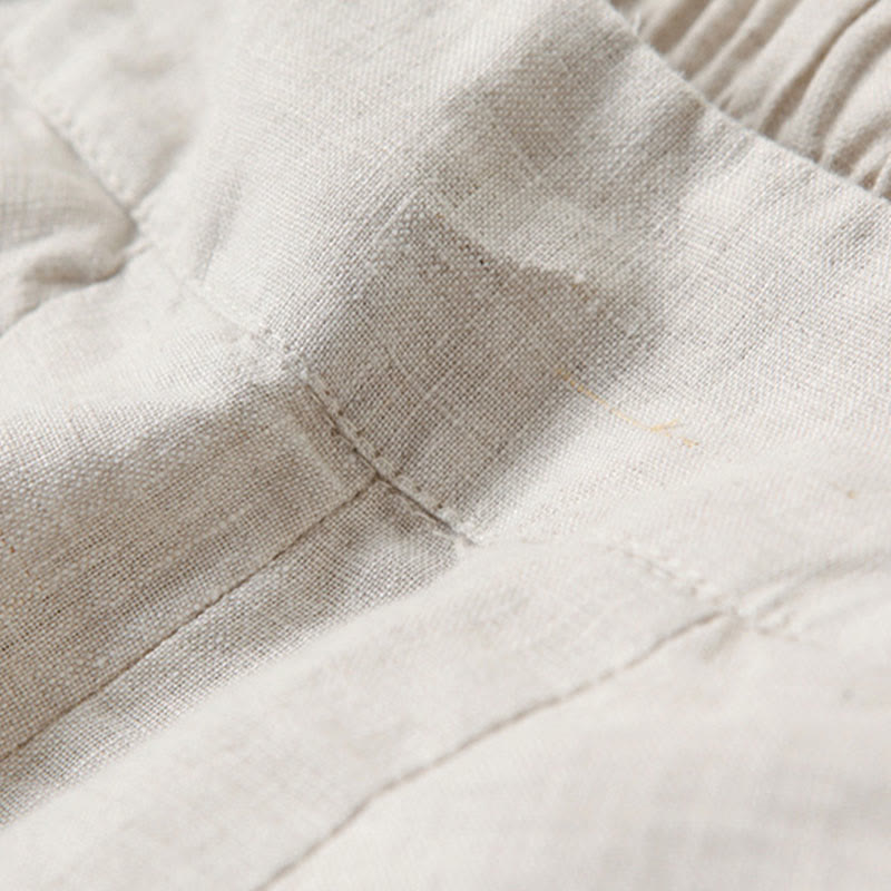 Liam - Stones Plain Color Cotton Linen High Waist Wide Leg Pants With Pockets