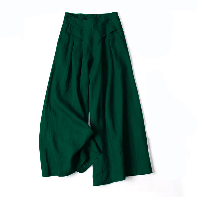 Liam - Stones Plain Color Cotton Linen High Waist Wide Leg Pants With Pockets