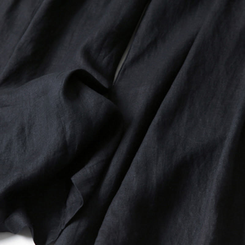 Liam - Stones Plain Color Cotton Linen High Waist Wide Leg Pants With Pockets