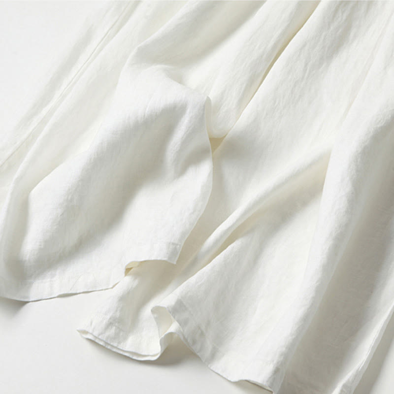 Liam - Stones Plain Color Cotton Linen High Waist Wide Leg Pants With Pockets