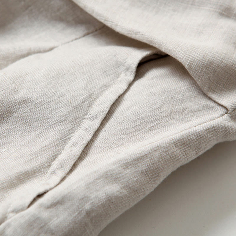 Liam - Stones Plain Color Cotton Linen High Waist Wide Leg Pants With Pockets