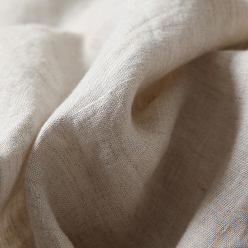 Liam - Stones Plain Color Cotton Linen High Waist Wide Leg Pants With Pockets