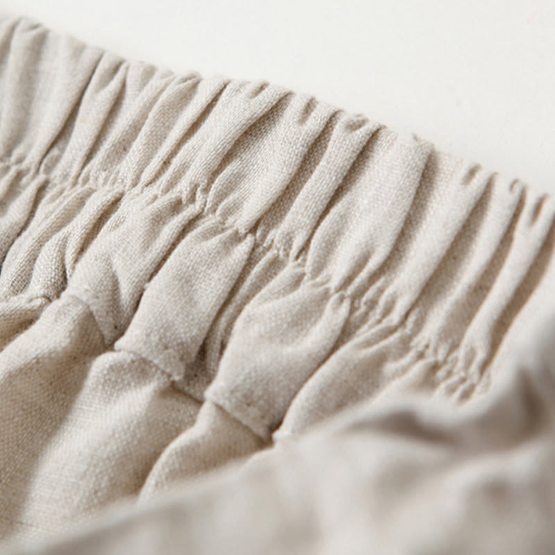 Liam - Stones Plain Color Cotton Linen High Waist Wide Leg Pants With Pockets