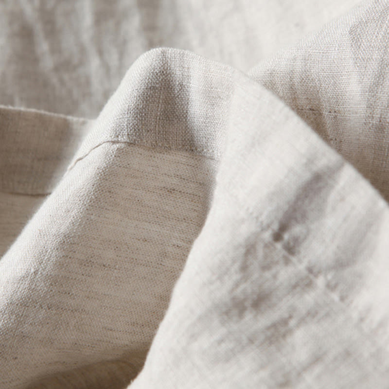 Liam - Stones Plain Color Cotton Linen High Waist Wide Leg Pants With Pockets