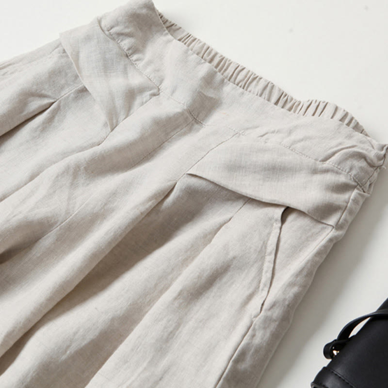 FJØRNA lightweight summer women's trousers with high waist, wide leg design and front pockets, casual and breathable style