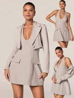 Elegant Blazer Set Taupe - 8