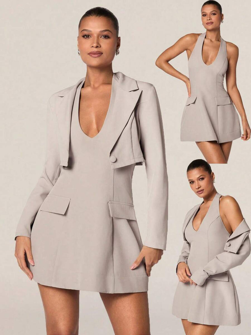 Elegant Blazer Set Taupe - 8