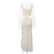FJØRNA ruched crop top and mermaid skirt set for women with square neckline in champagne color, stylish dress ensemble.