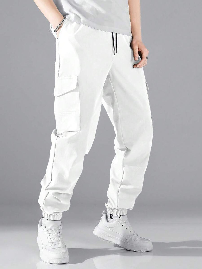 Black Cargo Trousers Drawstring