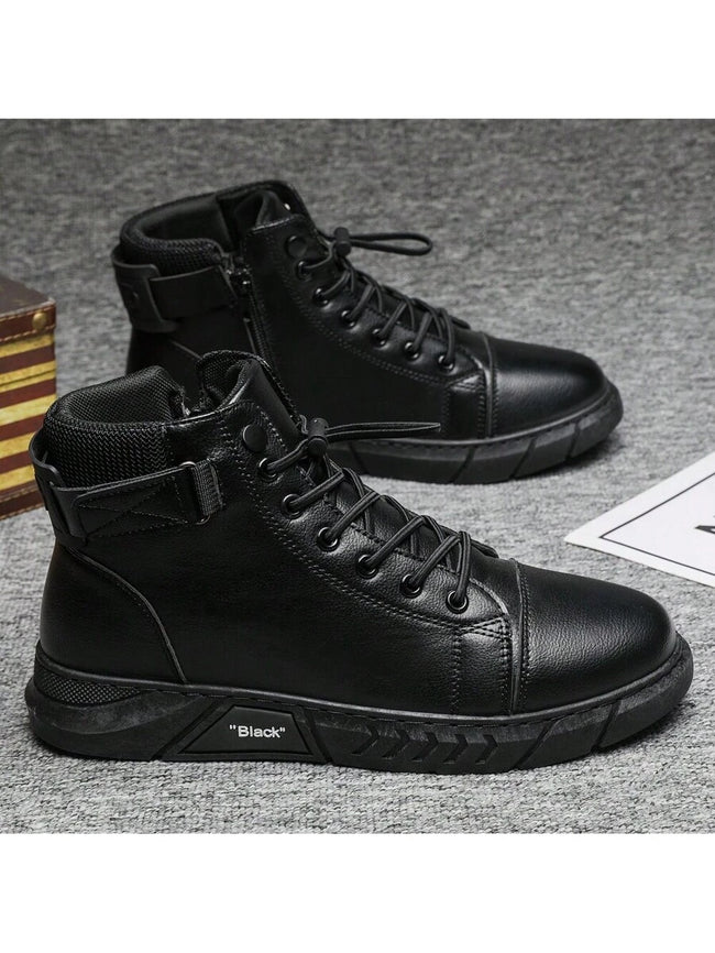 Black High-Top Leather Boots - 1