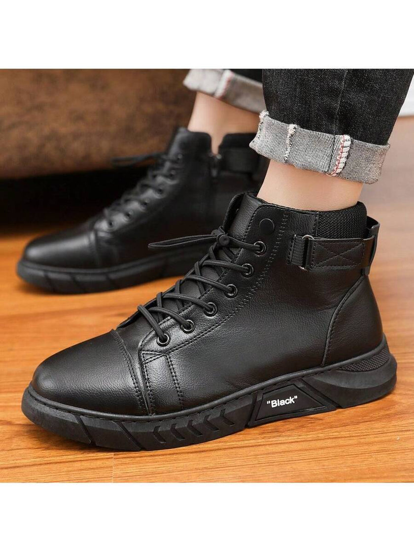 Black High-Top Leather Boots - 4