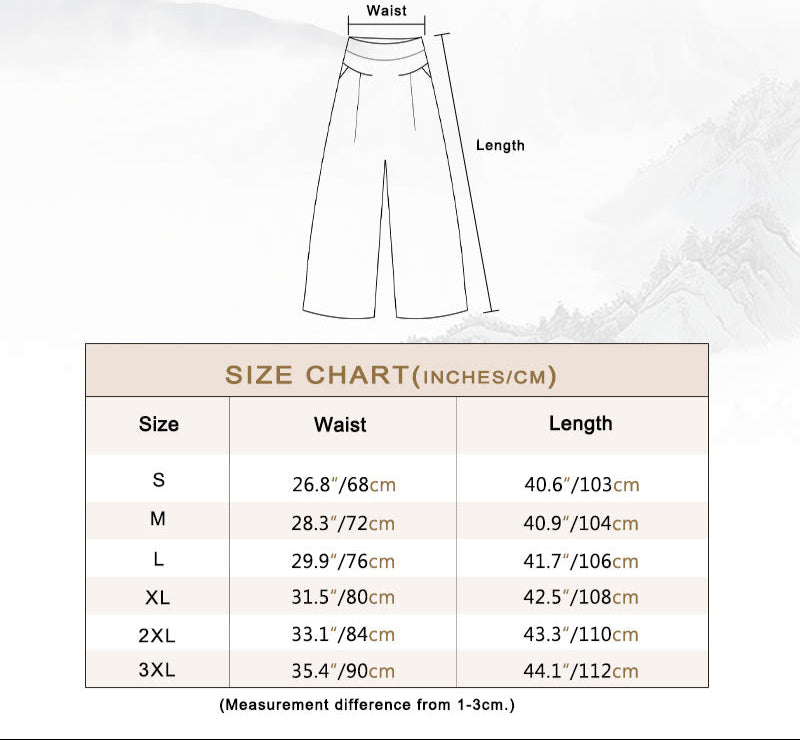 Liam - Stones Plain Color Cotton Linen High Waist Wide Leg Pants With Pockets