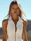 White Denim Tassel Mini Dress For Women
