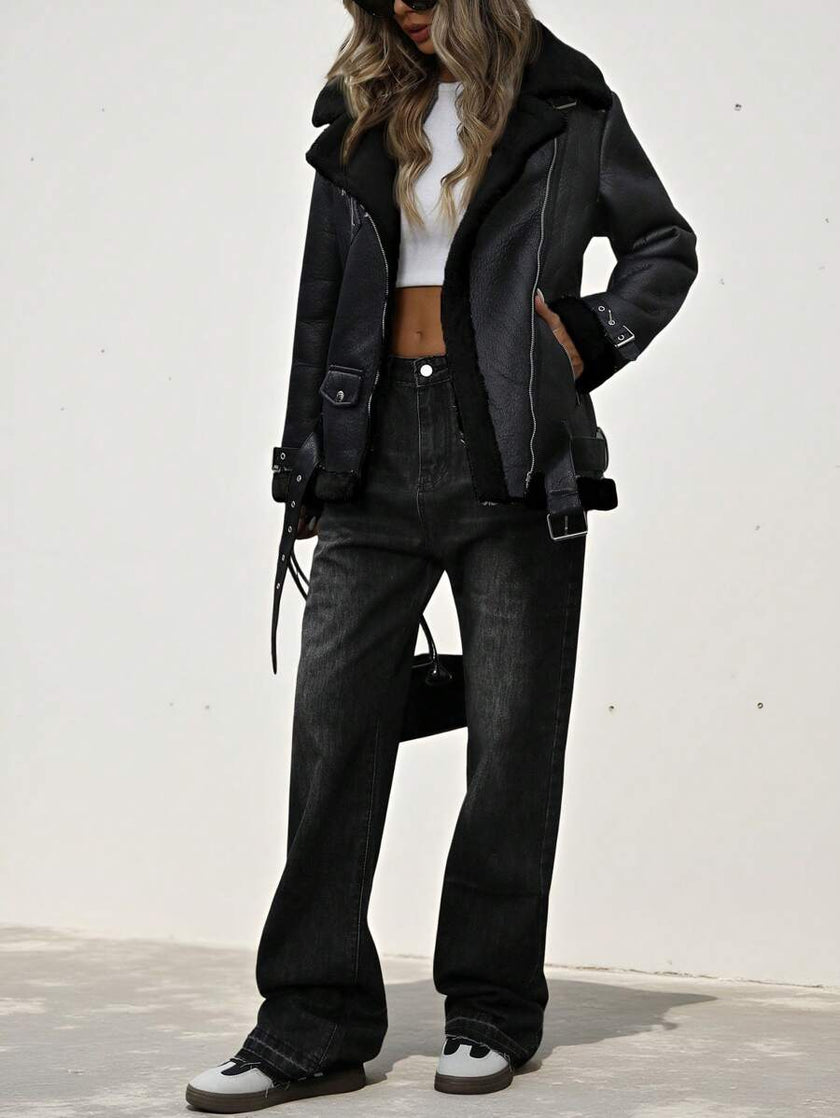 Faux Leather Motorcycle Jacket - 12