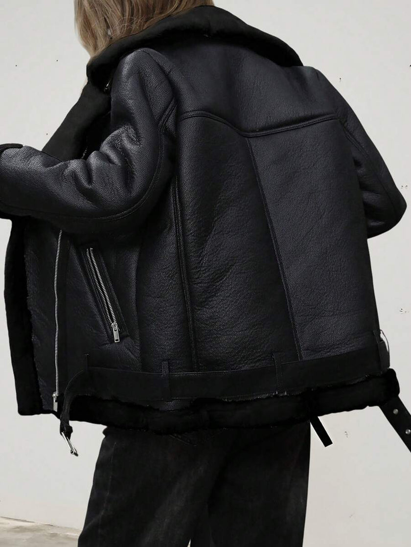 Faux Leather Motorcycle Jacket - 13