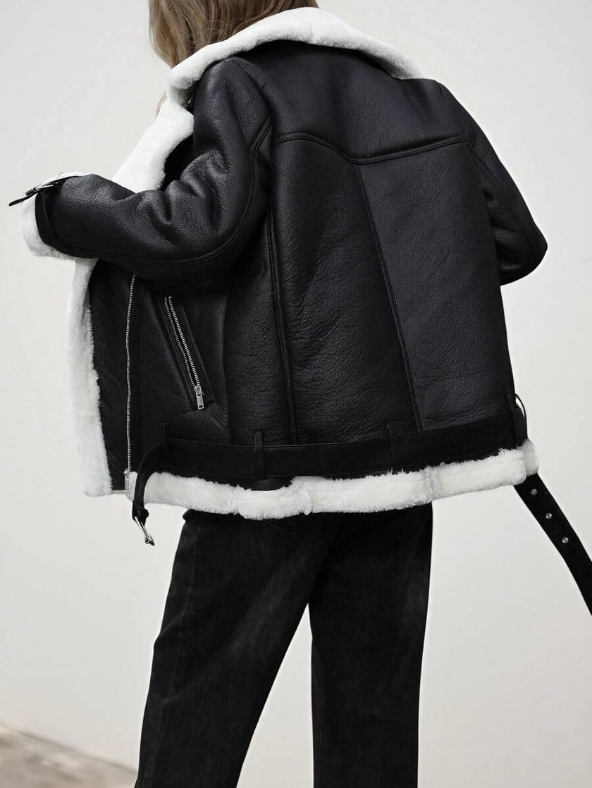 Faux Leather Motorcycle Jacket - 2