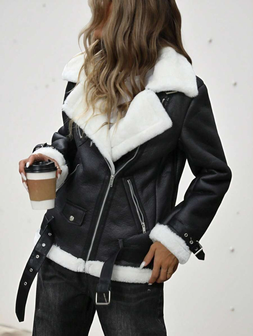 Faux Leather Motorcycle Jacket - 4