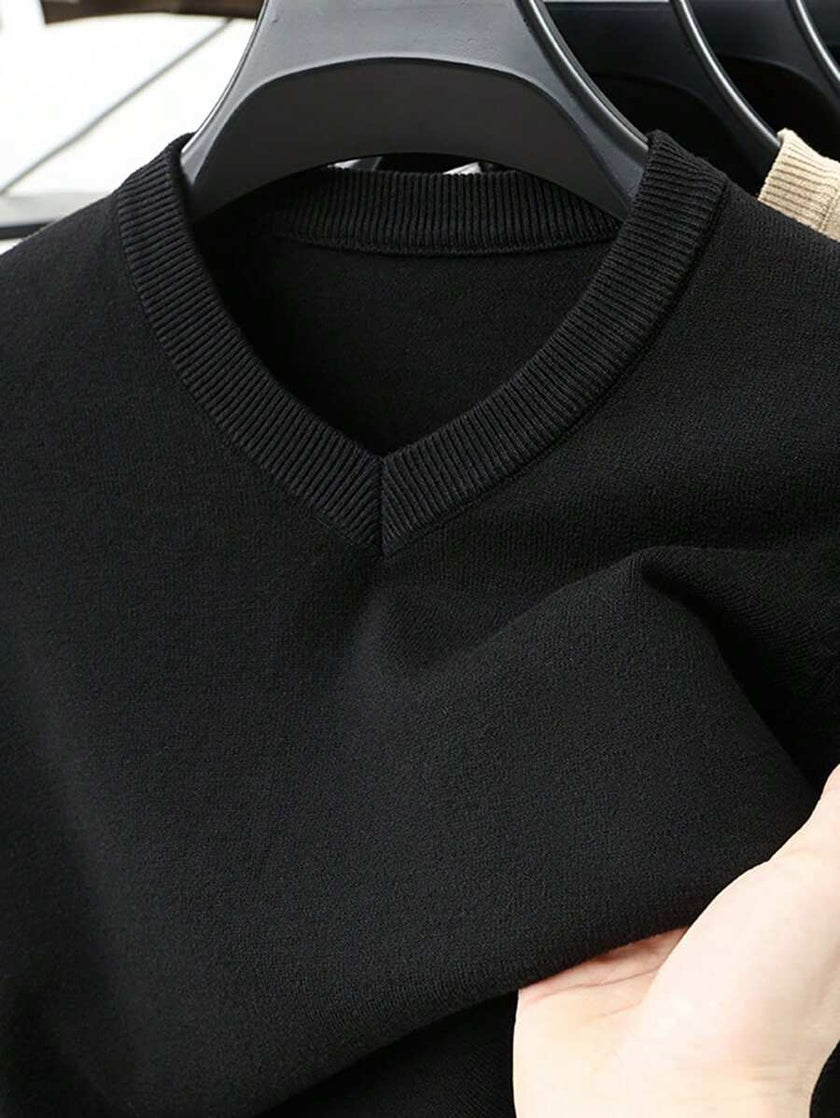 Casual V-Neck Sweater Black - 5