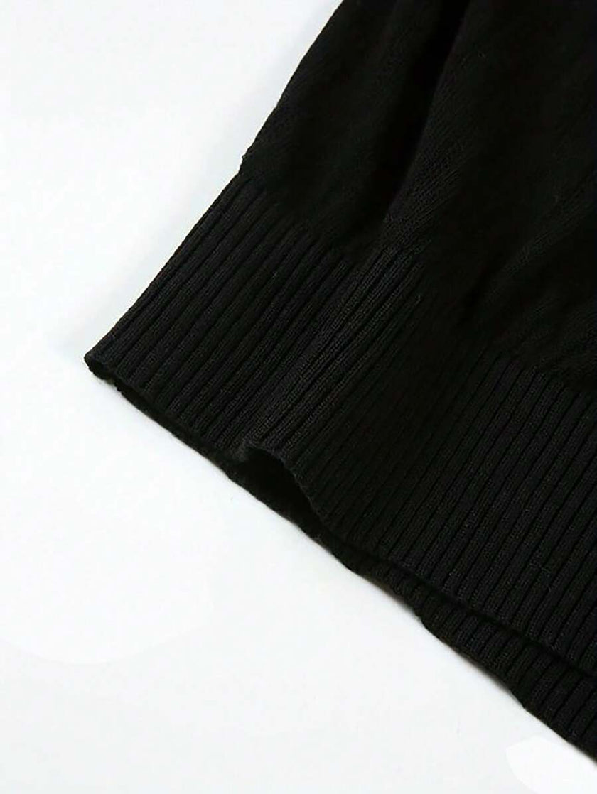 Navy V-Neck Sweater Knit Casual - 4