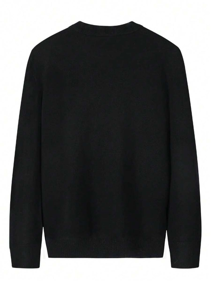 Navy V-Neck Sweater Knit Casual - 2