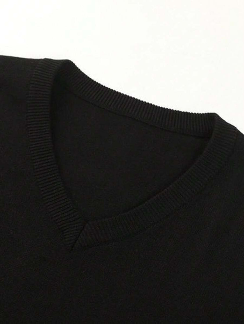 Navy V-Neck Sweater Knit Casual - 3