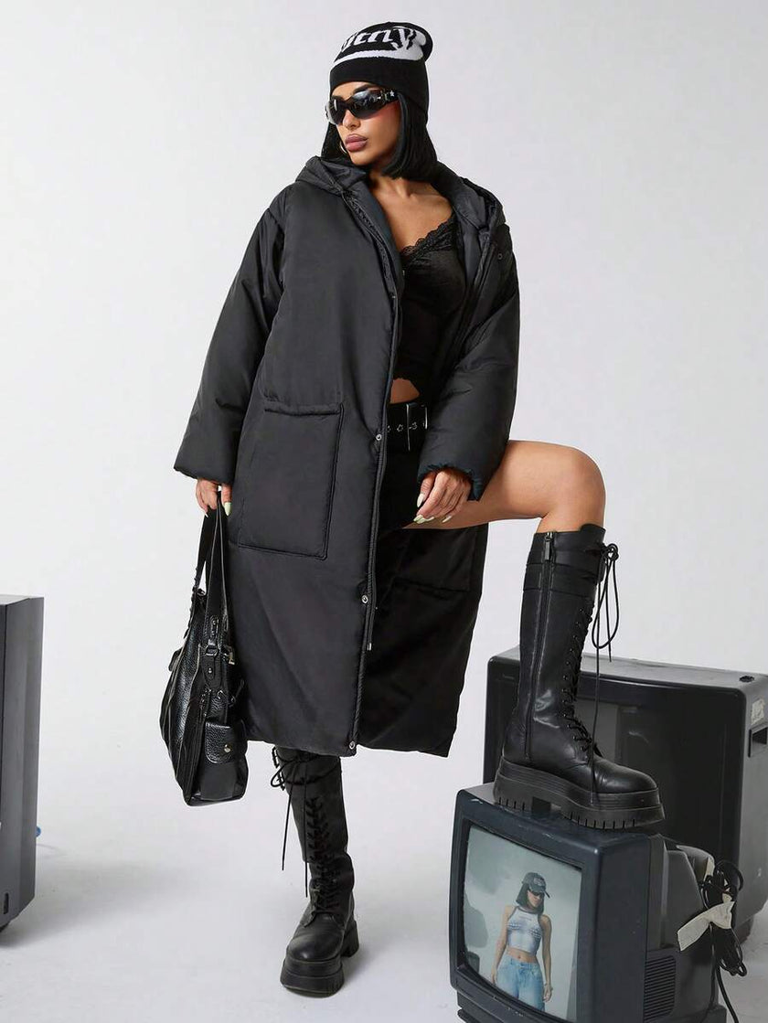 Quilted Long Puffer Coat Black - 8