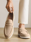 Beige Penny Loafers Casual Shoes - 1
