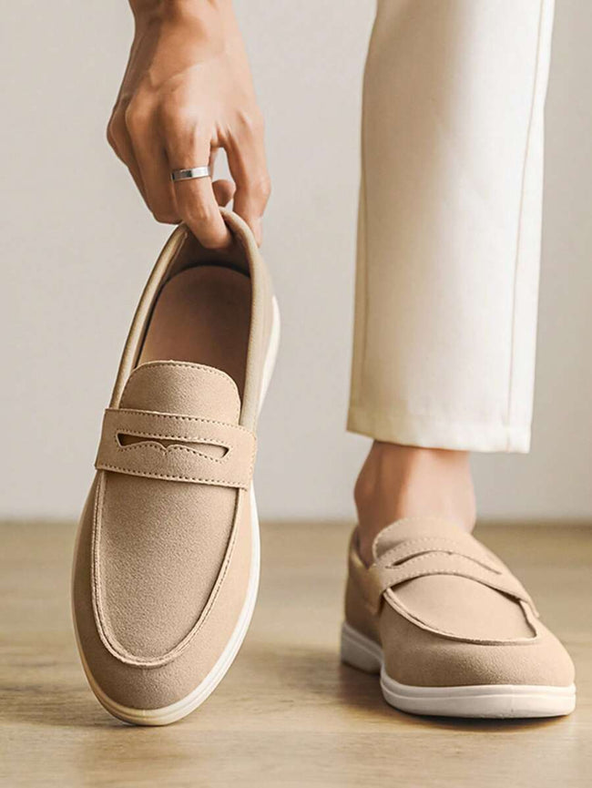 Beige Penny Loafers Casual Shoes - 1