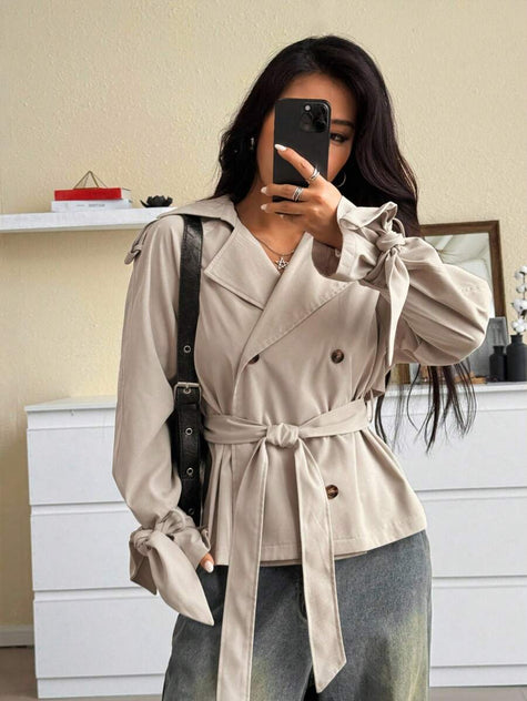 Black Trench Coat With Belt - 1