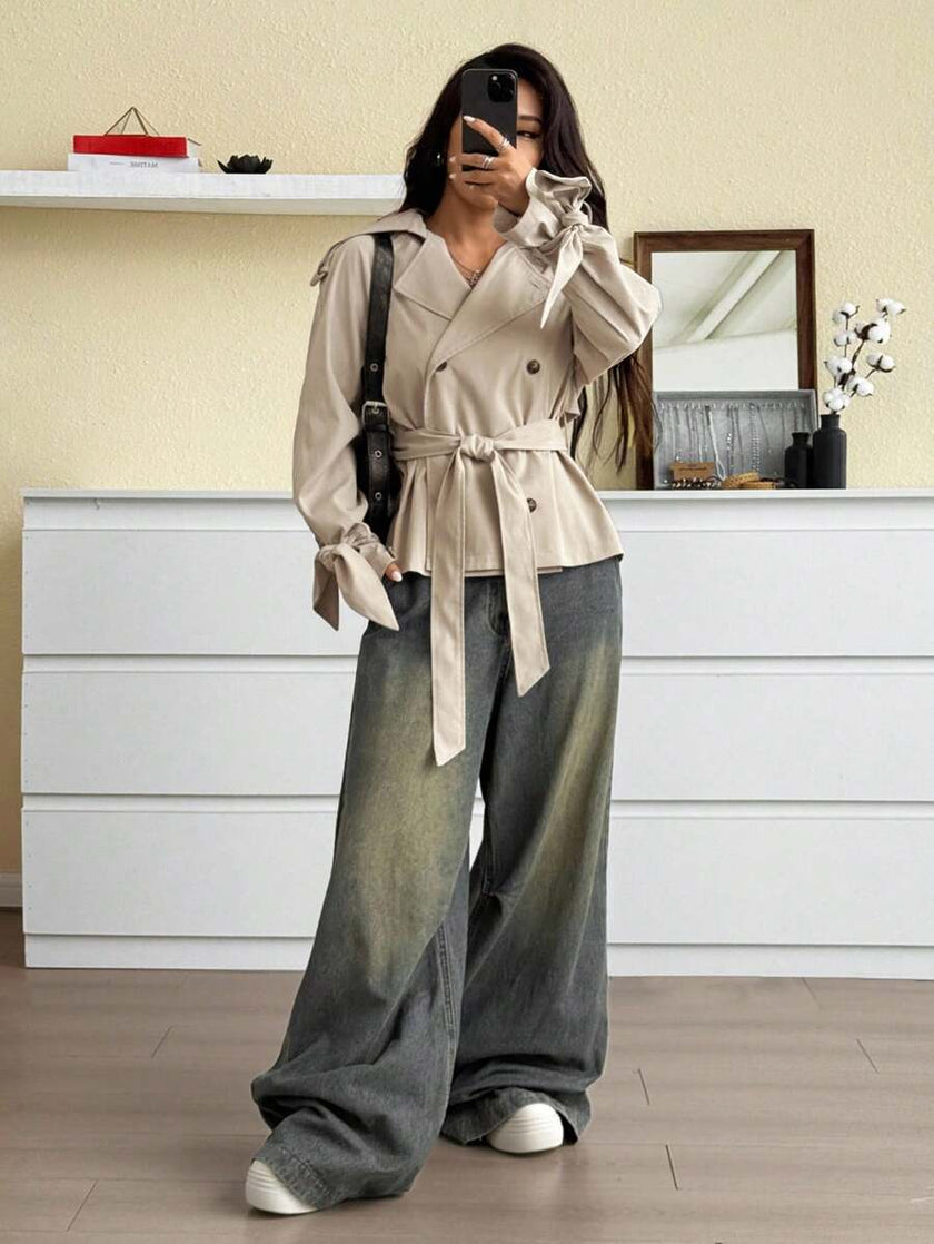 Black Trench Coat With Belt - 6