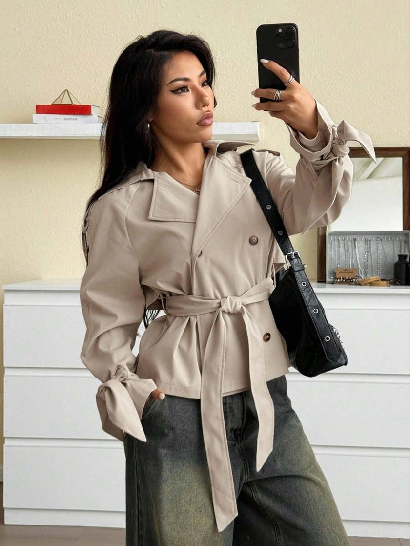 Black Trench Coat With Belt - 7