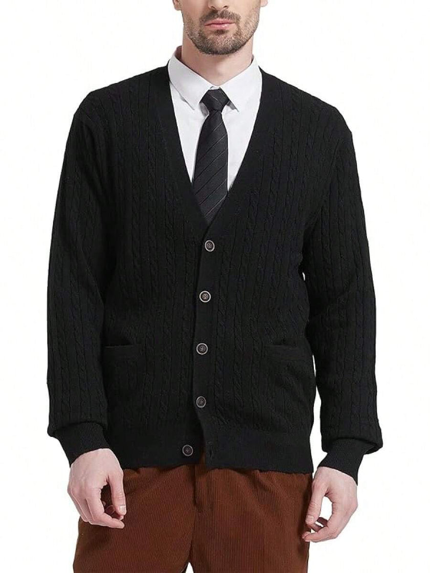 Navy V-Neck Cardigan Wool Blend - 17