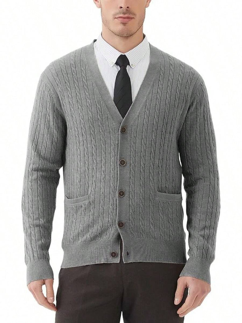 Navy V-Neck Cardigan Wool Blend - 13